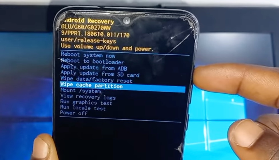 BLU phone in Android recovery mode for FRP troubleshooting